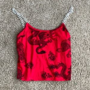 Red dragon crop top with chain straps